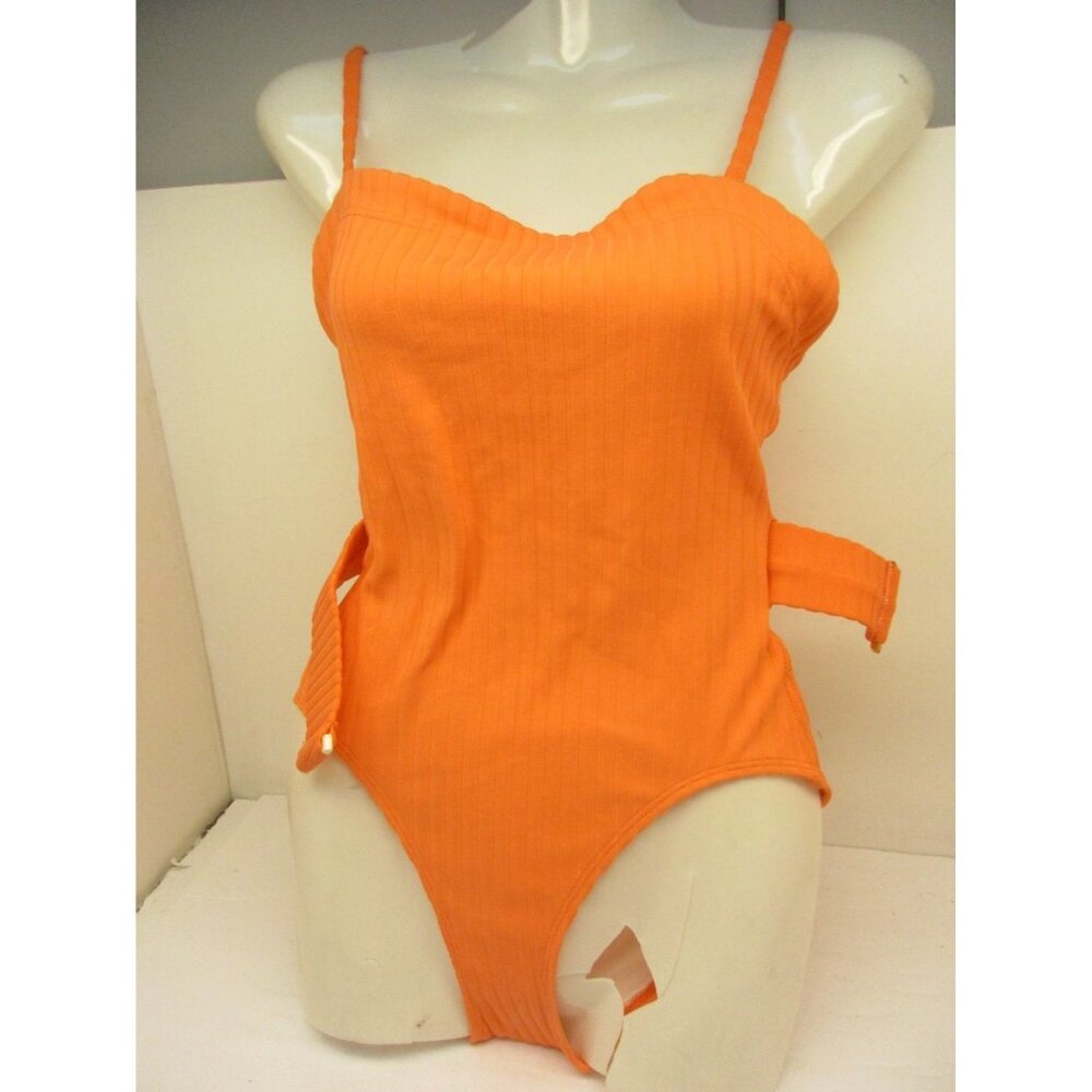 Solid & Striped Gema One Piece Belted Ribbed Swimsuit  Orange Size Small NWD !!!